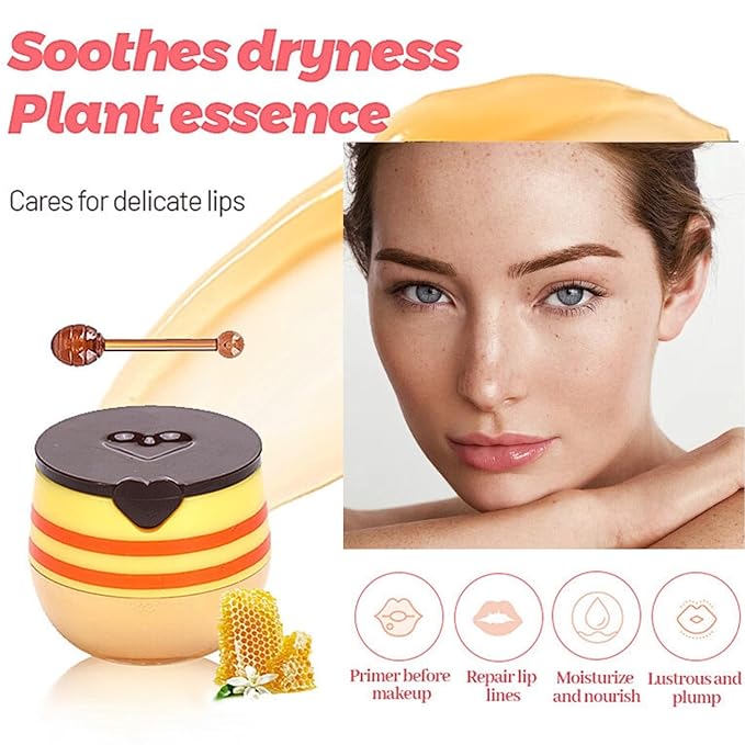 8PCS Bee Lip Balm Honey Pot - Lip Sleeping Mask - Lip Gloss for Women - Lip Mask Overnight Gift Set - Tinted Lip Balm - Easter Gifts - Honey,Cherry,Strawberry,Apple Lime,Watermelon,Mint,Coconut,Peach