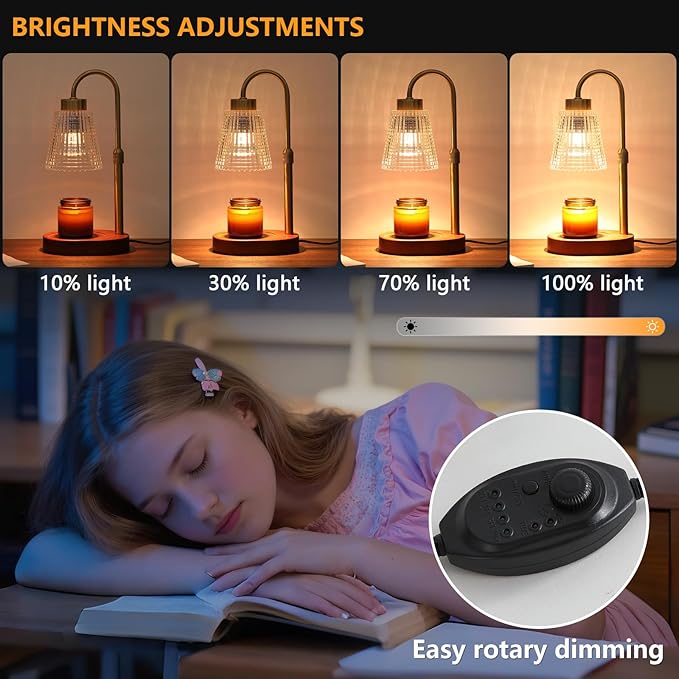 Antique Brass Candle Warmer Lamp WithTimer and Dimmer,Fragrance Electric Wax Melt Warmer with 2 Bulbs,Scented Jar Lamp,Mother's Day/Birthday/Christmas Gifts for Mom/Wife,Home Decor,Adjustable Height