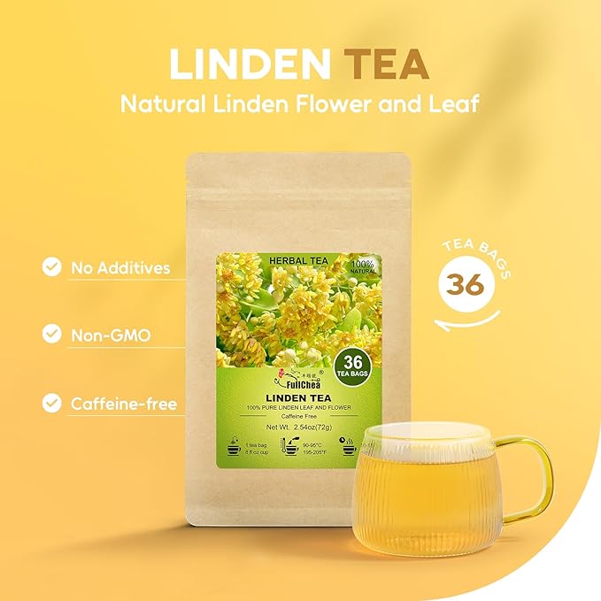 FullChea - Linden Tea, 36 Teabags, Linden Leaf and Flower - Natural Tilo Tea - Non-GMO - Caffeine-free - Support Respiratory & Boost Immune System