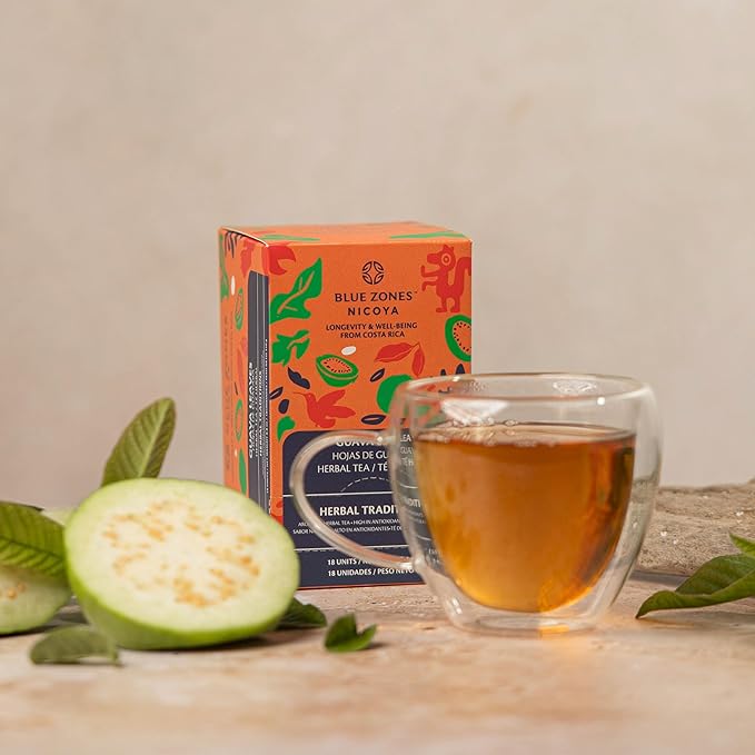 Blue Zones Nicoya - Guava Leaf Flavored Tea Bags - 100% Natural, and Refreshing - High Micronutrients - Gluten, Caffeine, Sugar-Free - Pack of 18 (1.59 oz/ 45 g)
