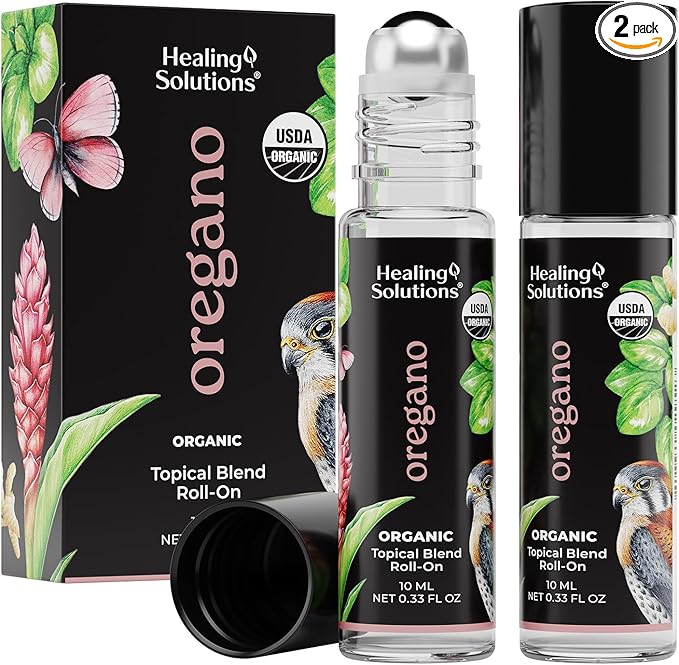 Healing Solutions (2 Pack) USDA Certified Organic Oregano Essential Oil Roll-On Perfume & Skin Care Set