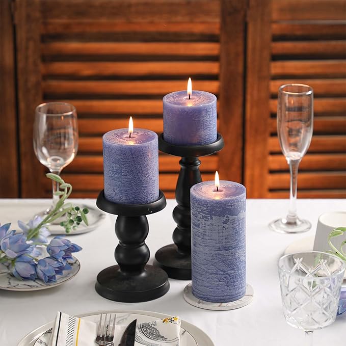 3x6 Inch Blue Pillar Candles Set of 3 - Hand-Poured Unscented Candles, Long Clean Burning, Large Big Candle, Smokeless Dripless Candle for Dinner Table, Wedding, Home, Bathroom, Rustic Decor