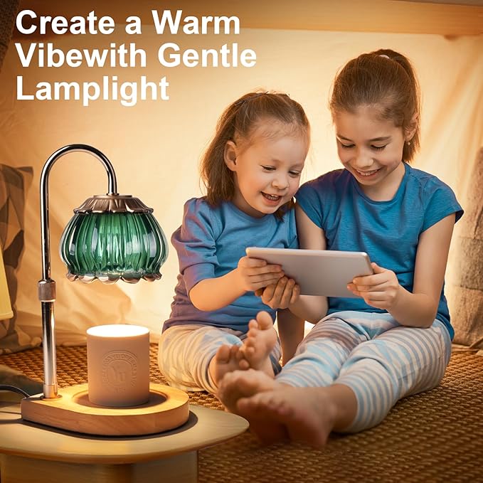 Candle Warmer Lamp with Timer,Dimmable Candle Warmer Light Adjustable Height Warmer Glass Lantern, Gifts for Women House Warming New Home Bedroom Decoration,Green