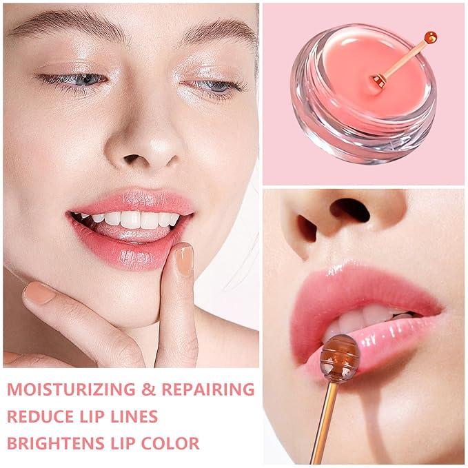 5 PCS Bee Lip Balm Honey Pot, Watermelon & Apple & Strawberry & Honey & Coconut Lip Mask Overnight Propolis Moisturizing Lip Balm Hydrating Prevention Dry and Crack (Set E)