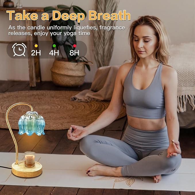 Dimmable Flower Candle Warmer Lamp, Blue Candle Warmer with Timer & 4Bulbs, Womens Gifts for Christmas Birthday, Unique Home Decor for Bedroom Living Room Decor Aesthetic