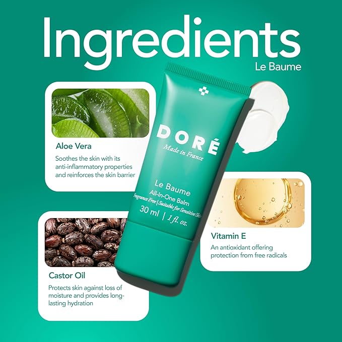 Doré - Le Baume All-In-One Balm | Fragrance-Free Face Balm Moisturizer for Sensitive Skin | Multi-Purpose Lip Moisturizer for Women | Night Ointment with Vitamin E (1 fl oz | 30 ml)