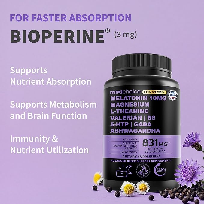 12-in-1 Melatonin Sleep Capsules - 10mg Melatonin Extra Strength with Magnesium and Balanced Blend of Ashwagandha, GABA, Chamomile Extract, L-Theanine & Valerian Root 10:1 Extract (90ct, Pack of 2)