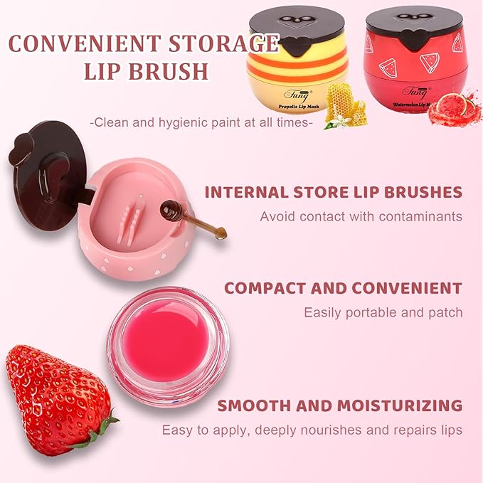 5 Pcs Bee Balm,Honey Strawberry Watermelon Bee Lip Balm Honey Pot,Moisturizing Lip Mask Overnight,Hydrate Repair Prevent Dry Cracked Lip Care (Honey+Strawberry+Watermelon+Apple Lime+Cherry)