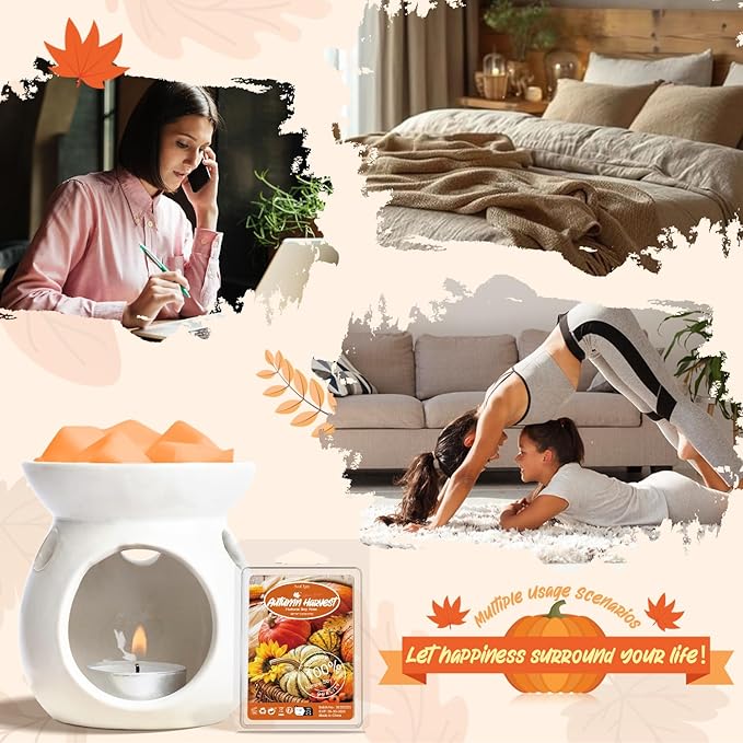 Autumn Scented Wax Melts, Scented Soy Wax Cubes Gift Set for Wax Warmer-Pumpkin Spice, Apple Cider, Apple Pie, Autumn Harvest, Cinnamon, Maple Syrup, Candy Corn, and Autumn Wreath, 8x2.5oz