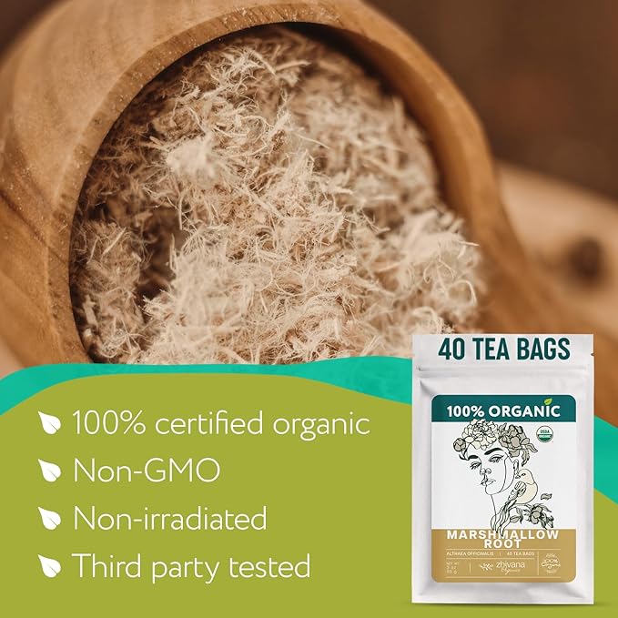 Organic Marshmallow Root 40 Tea Bags – Althaea Officinalis Herbal Tea - Support Throat & Digestive Comfort – Caffeine-Free, Non-GMO