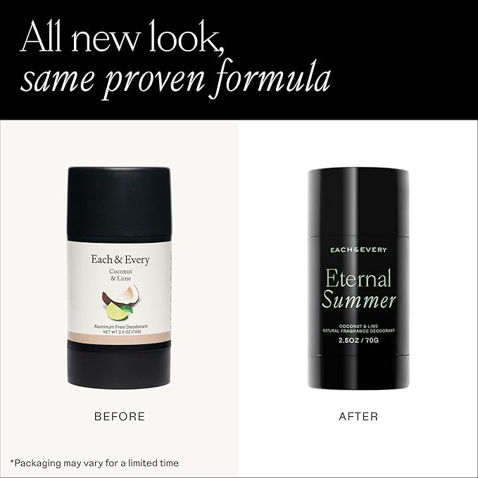 Each & Every Aluminum Free Deodorant for Men & Women - All Natural Deodorant for Sensitive Skin, EWG Verified - Clean, Baking Soda-Free, Plant-Based Fragrance, Coconut & Lime, 2.5oz