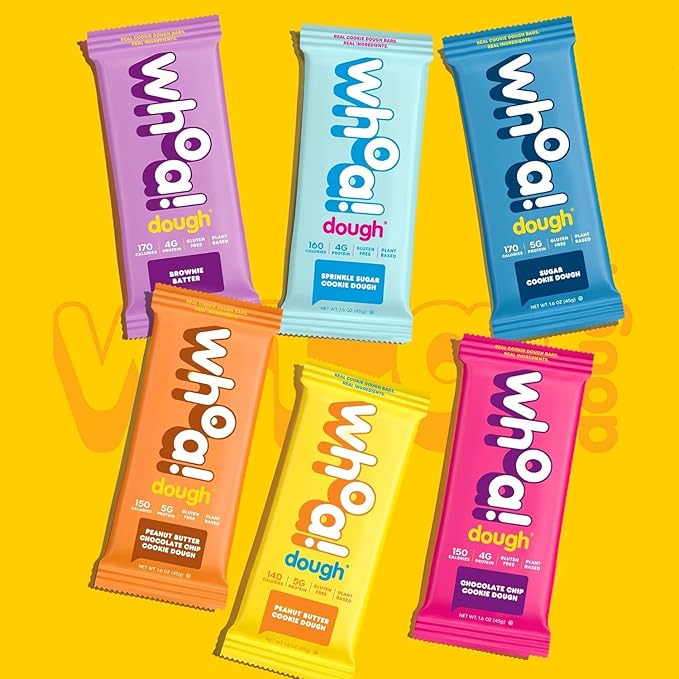 Whoa Dough Edible Cookie Dough Bars- Certified Non-GMO, Kosher and Gluten Free Bars - Healthy Snack Foods - Plant Based Snacks Made With Real Ingredients - Brownie Batter Cookie Dough - 4 Pack