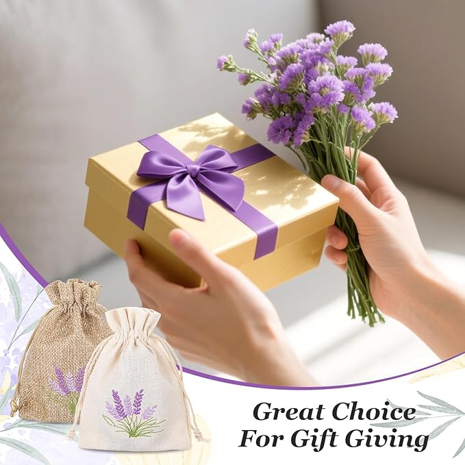 12 Pcs Lavender Sachet Bags, Empty Linen Gift Bags with Drawstring Lavender Canvas Pouch for Spice Jewellery DIY Craft Wedding Party