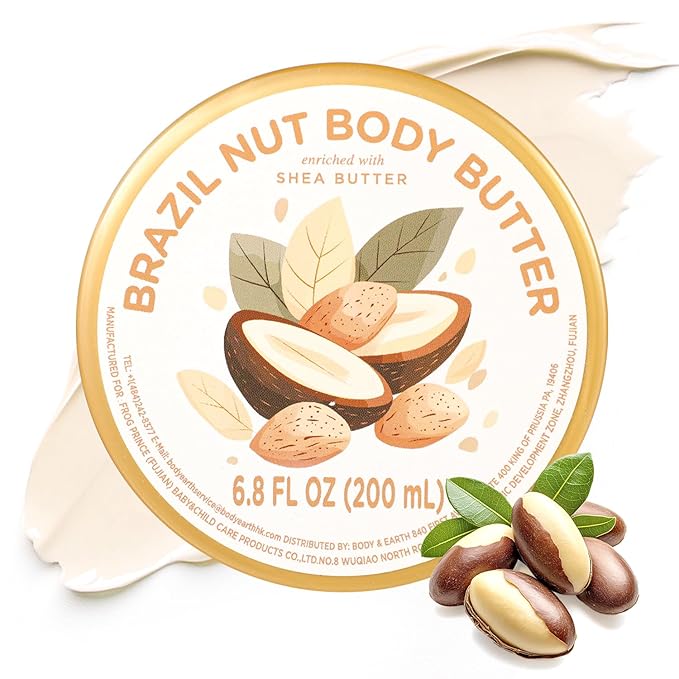 Brazil Nut Body Butter, Shea Butter Moisturizer, Natural Body Butter for Men Women Smell Good, Body Moisturizer for Dry Skin 6.8 floz