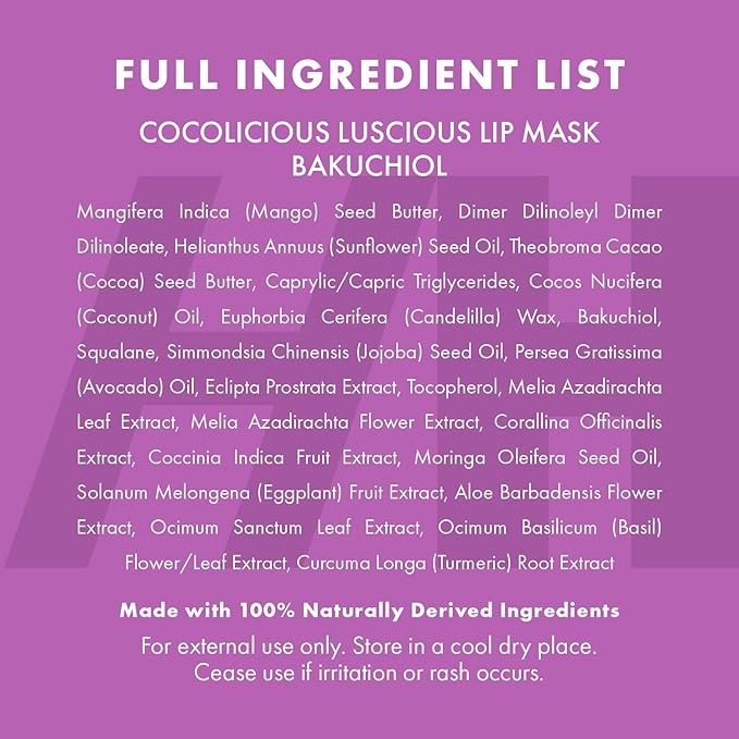 100% Natural Vegan Lip Butter Sleeping Lip Mask, Overnight Lip Moisturizer and Conditioner for Dry Lips. Intensive Lip Balm and Lip Therapy Skin Care with Mango butter (Bakuchiol - Collagen Boosting)