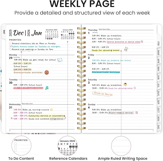 2026 Planner, Monthly and Weekly Calendar Planner for Women, January 2026 - December 2026, Hardcover Pretty 2026 Agenda Planner Book with Tabs, Spiral Bound, Perfect for School Office Home Supplies, 6.3" x 8.5" - Painted Bloom