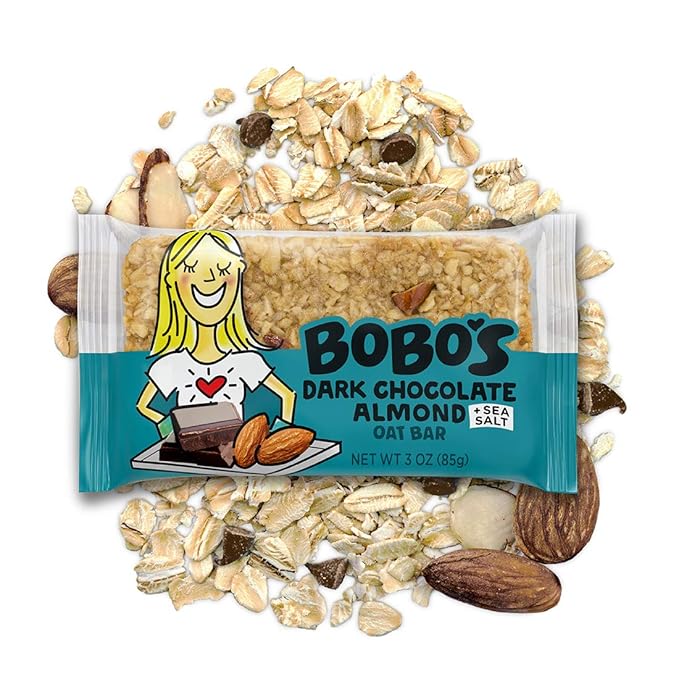 Bobo's Oatmeal Bars, Dark Chocolate Almond Sea Salt, Gluten Free Vegan Whole Grain Oat Bars, Pack of 12