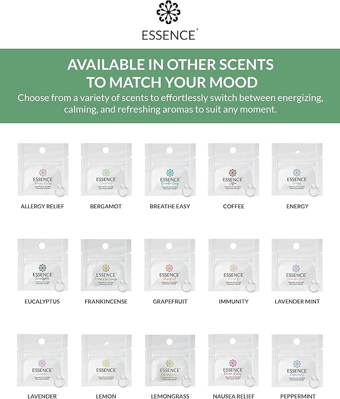 Essence Wearable Aromatherapy Nasal Diffuser – Bergamot Essential Oil Nose Ring Silicone Inhaler for Stress & Mood Support - Made in USA & Travel-Friendly (3 Pack)