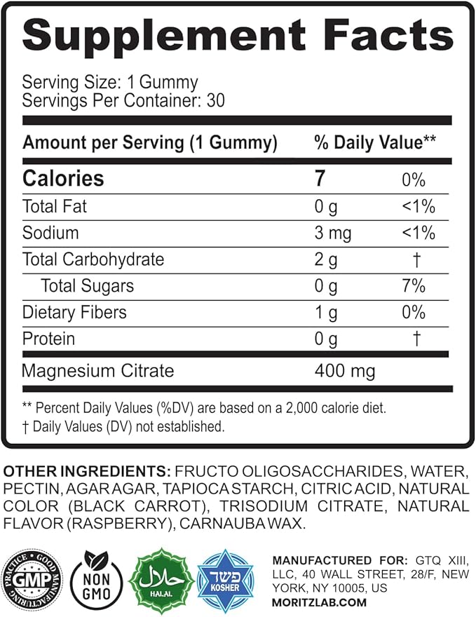 DR. MORITZ Magnesium Gummies for Adults - Sugar-Free Calm Magnesium Gummies - Raspberry Flavor - Non-GMO, 400 mg (30 Count)