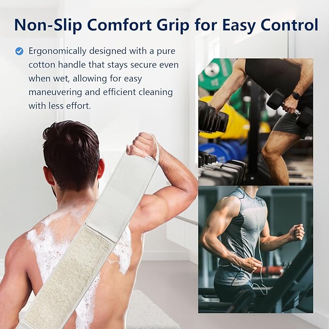 Loofah Back Scrubber for Shower Exfoliating Body Scrubber with Long Handle Natural Back Exfoliator and Washer for Deep Cleaning and Skin Renewal