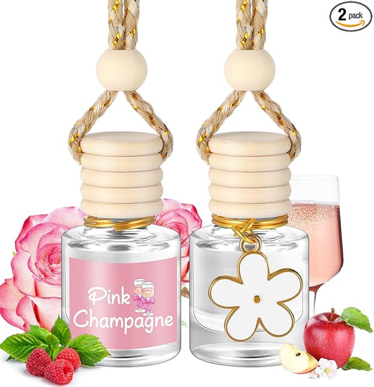 2 Sets Hanging Car Air Freshener and Essential Oil Diffuser, Car Air Freshener Daisy Essential Oil Diffuser Long Lasting Automobile Aromatherapy(White,Pink Champagne)