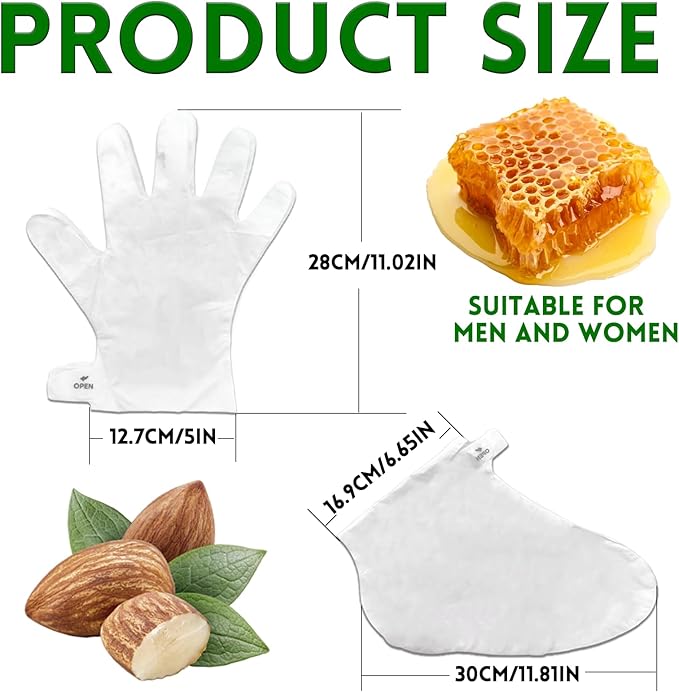 Elitzia Foot Mask Hand Mask Hydrating Honey Almond Extract Moisturizing 5 Pairs Gloves 5 Pairs Socks Masks Intensive Repairing Softening Masks Women Spa Dry Cracked Skin Care ETWHF