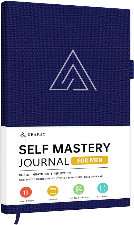 Self-Mastery Journal for Men - Gratitude and Productivity Journal for More Happiness, Positivity, Growth, Mindfulness, Self Care and Reflection - Guided Inspirational Journals for Men & Women (Blue)