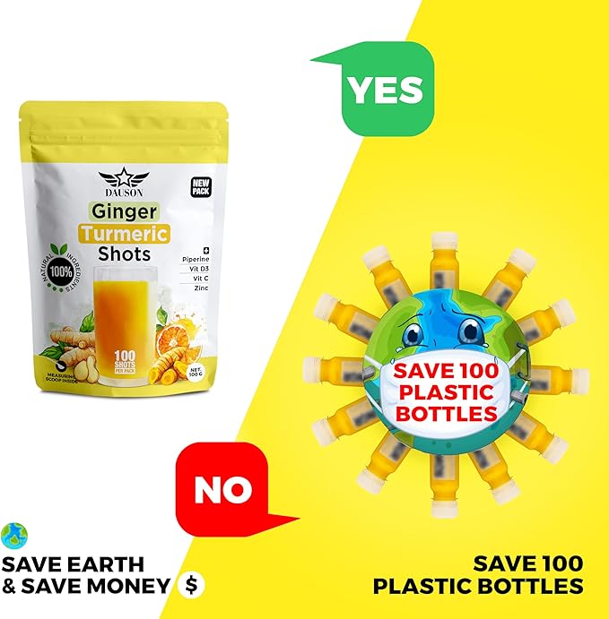 Ginger Turmeric Supplements with Piperine, Vitamin C, Vitamin D3 & Zinc | Turmeric Ginger Shots for Joint, Heart, Brain, Gut & Skin Health | 100 Servings | Ayurvedic | Powder