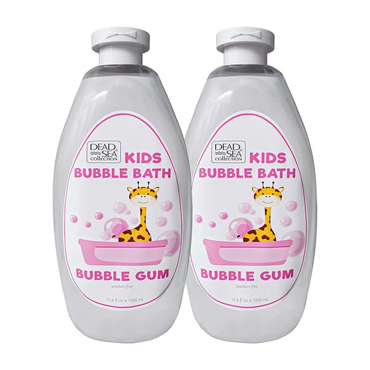Dead Sea Collection Bubble Bath Kids with Bubble Gum Scent - Cleansing and Moisturizing Liquid Bath Pure Dead Sea Minerals - Pack of 2 Large Bottles (67.6 fl.oz)
