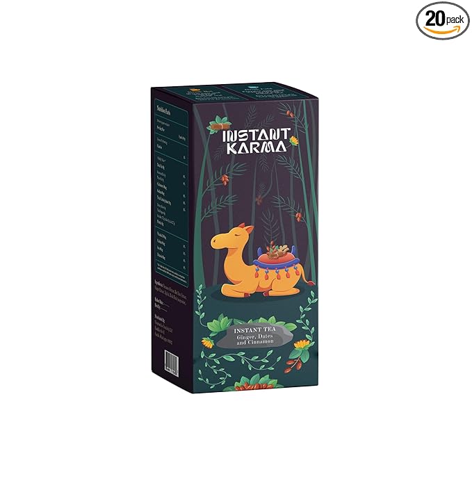 Instant Karma Tea | Dates, Ginger & Cinnamon Instant Tea | All-Natural, Caffeine-Free, No Added Sugar | Warm & Comforting | 20 Sachets (Dates, Ginger, and Cinnamon)