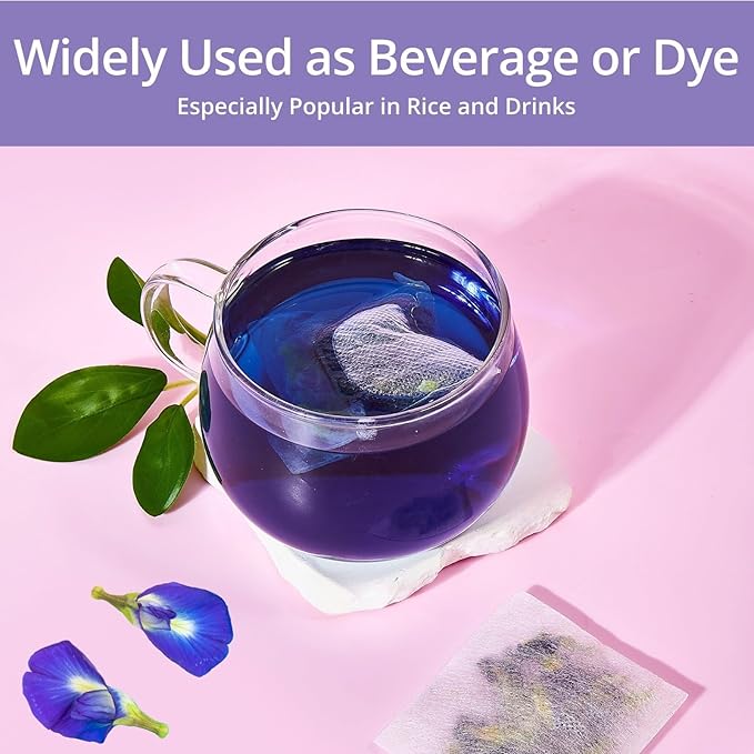 60 Dried Butterfly Pea Flower Tea Bags, VitalForest Butterfly Blue Pea Flower Tea, Premium Caffeine Free, Non-GMO, for Cooking, Iced Tea, Coolers, Cocktails and Mocktails