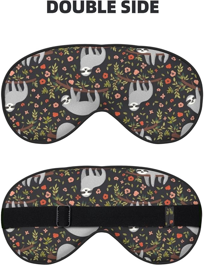 Cute Funny Sloth Floral Sleep Mask, Soft Comfort Eye Shade, Blackout Eye Cover for Deep Rest, Travel, Nap, Meditation