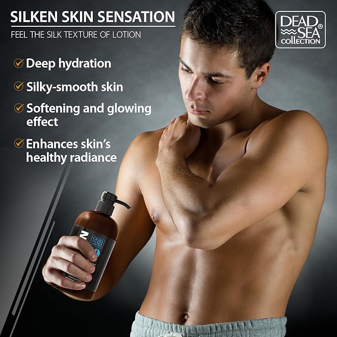 Dead Sea Collection Top 10 Men's Body Lotion – Sandalwood Oil and Dead Sea Minerals - Maximum Hydration Nourishing Moisturizing Lotion for Men - 16.9 Fl Oz Bottle