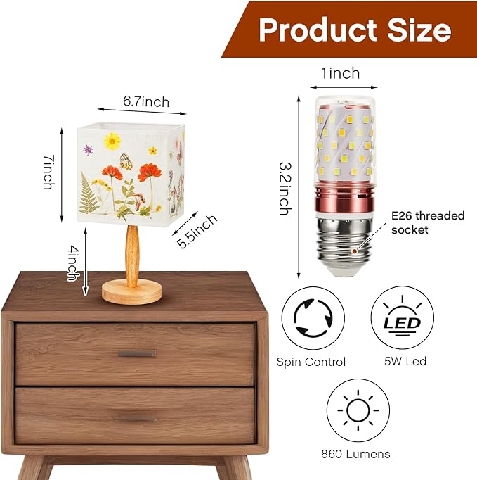 Hortsun Pressed Floral Lamp Floral Bedside Lamp Vintage Flower Desk Lamp for Bedroom Living Room, Dorm, Home, Office Decor(1 Pcs, Vibrant Style)