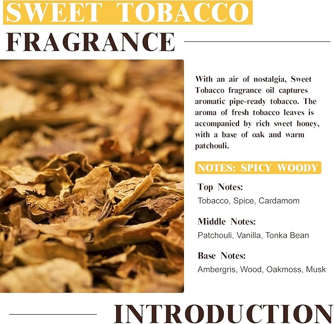 EUQEE Sweet Tobacco Fragrance Oil 2.02 Fl oz Fragrance Essential Oil with Glass Dropper for Diffuser, Aromatherapy, Soap Making (60ml)