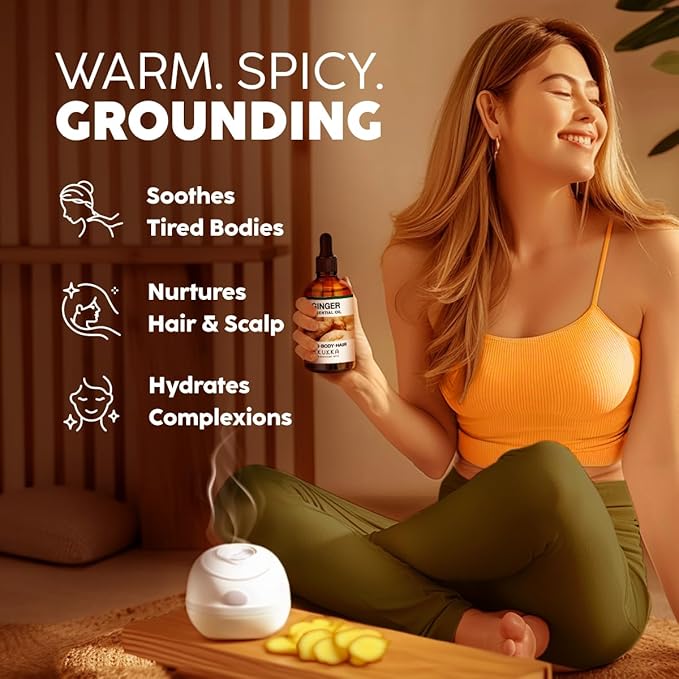 KUKKA Ginger Essential Oils - 4 Fl Oz - for Hair, Skin, Diffuser, Aromatherapy & DIY Soap Making Scent