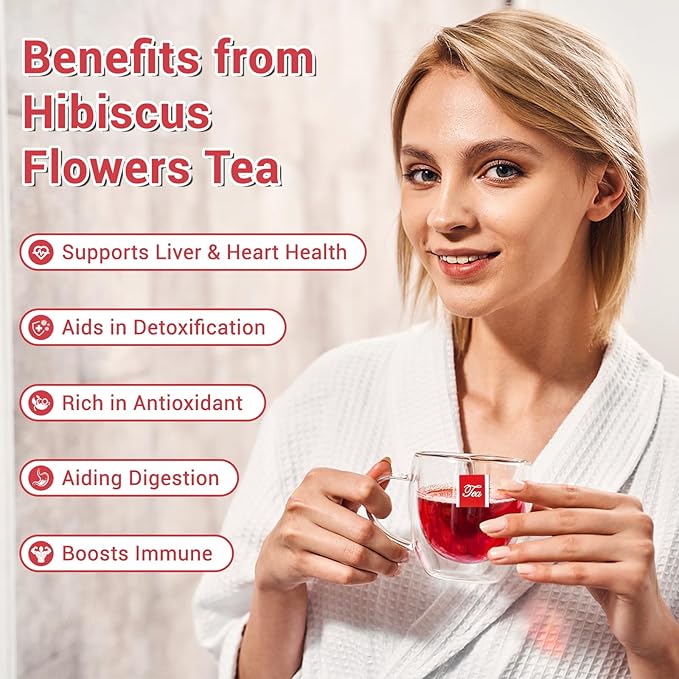 Hibiscus Tea Bags, 100% Natural Hibiscus Flowers Herbal Tea Supports Heart Health, Boosts Immune，Caffeine Free, Non-GMO, No Sugar（1 Pack/50 Bags)