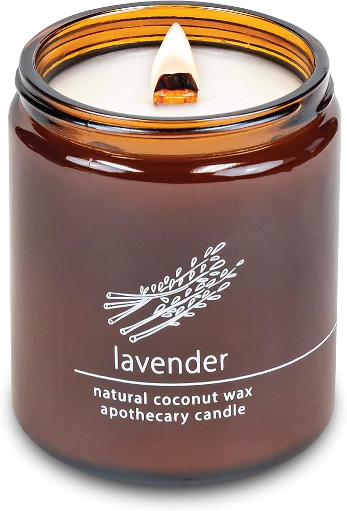 Hemlock Park Crackling Wood Wick Candle Handcrafted with Natural Coconut Wax (Standard 8 oz, Lavender)