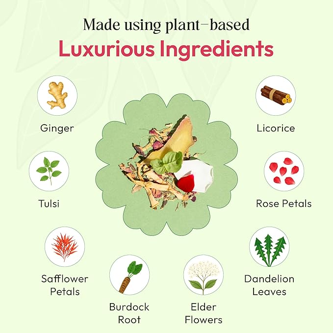 Ginger and Dandelion Root Tea – With Burdock Root, Licorice, Holy Basil, Edible Flowers Rose, Elderflower & Safflower – Vegan, Kosher, Caffeine-Free – Supports Hydration & Daily Wellness (25 Tea Bags)