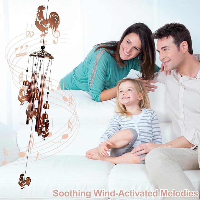 Copper Tone Animal Wind Chimes for Outdoors/Indoors - Rooster Designs - Garden, Patio, Yard, Home Decor, for Women, Men, Mom, Birthday, Memorial, Housewarming (Rooster)