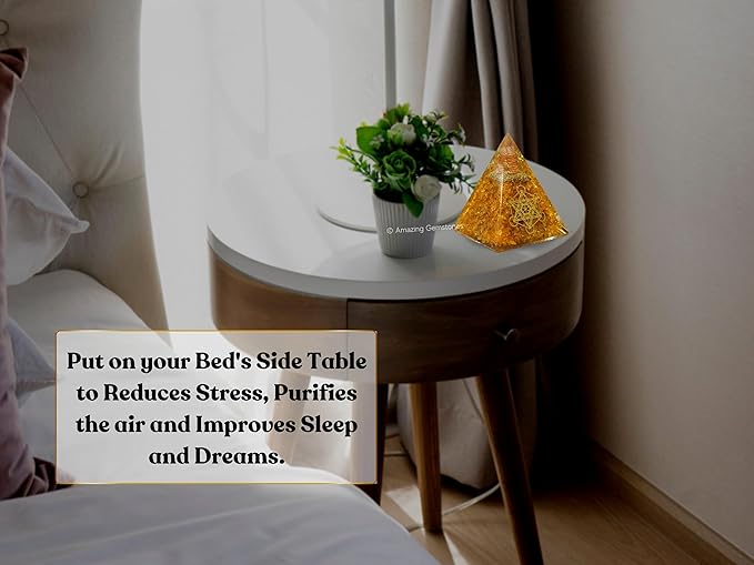 Amazing Gemstone Organite Orgone Pyramid Extra Large 105 MM - Orgone Energy Pyramid with Citrine Crystals and Healing Stone - Orgonite Pyramids Crystals and Positive Energy