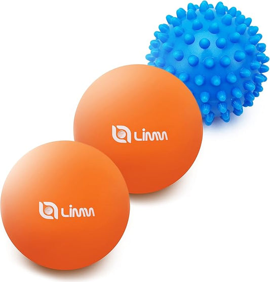 Limm Massage Ball Set - Spiky & Lacrosse Ball - Massage Ball Therapy for Plantar Fasciitis & Pain Relief - Deep Tissue Trigger Point Myofascial Release Ball for Back, Foot, Shoulder & Neck Pain