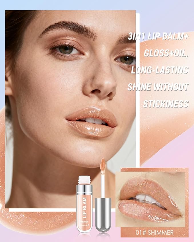 Lip Gloss Oil,Nude Shimmer Hydrating Lip Tint Stain, Sheer Lip Treatment Moisturizer, Moisturizing Lip Tint Balm Lipstick Lipgloss, Glow Reviver Lips Care Oil, Christmas Makeup Gift for Women-01