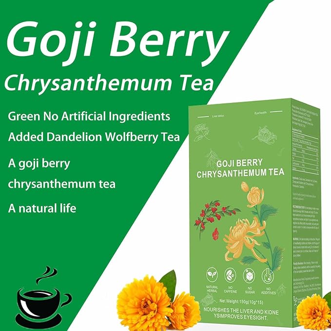 Goji Berry Chrysanthemum Tea, Dandelion Wolfberry Tea for Liver Health, Liver Detox Clear the Liver and Improve Eyesight 150g(1box,15 Bags) (2)