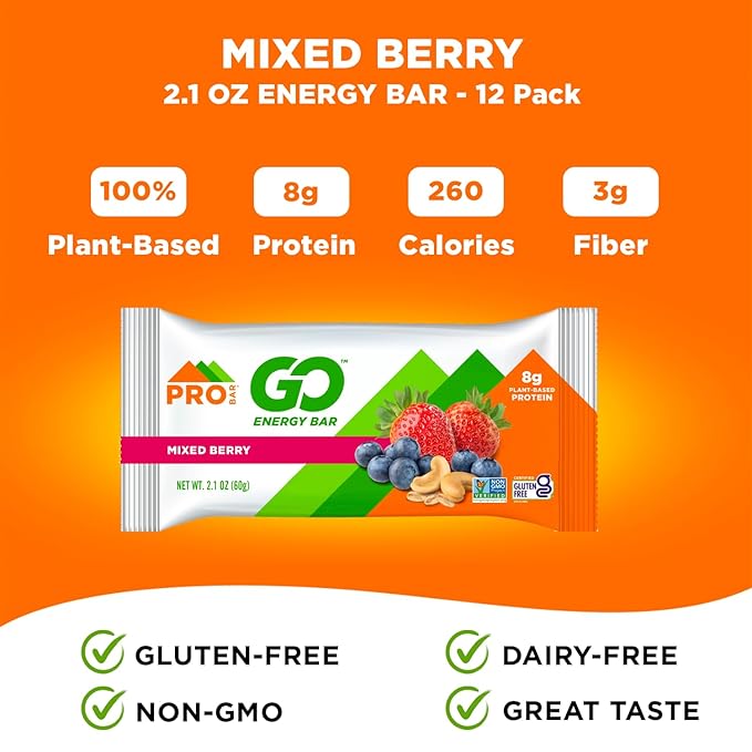 PROBAR - GO Energy Bars - Mixed Berry - Gluten-Free, Non-GMO, Whole-Food Ingredient Snack Bars (12 Count)