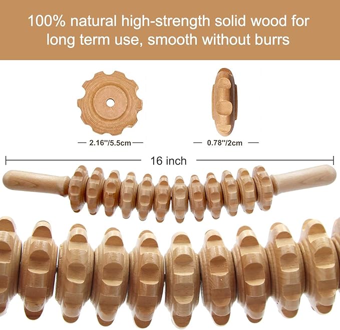 Wood Therapy Massage Tools, 16 inch Professional Wooden Massage Roller Stick & Wood Therapy Tools for Body Shaping, Body Sculpting Tools, Ease Deep Tissue