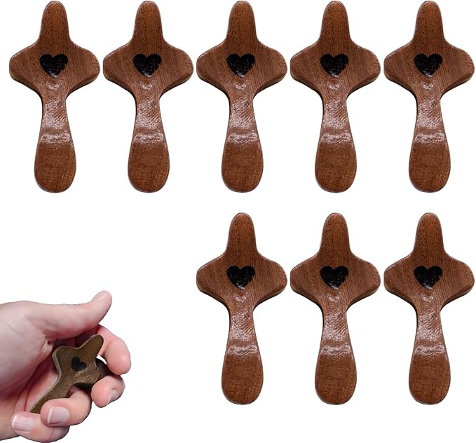 Atlodas Cross My Heart, Encouragement Gift, Relieve Anxiety Comfort for Clutching, Clinging and Praying, Pocket Olive Wood Cross Religious Gift for Children and Adults (A, 8Pcs)