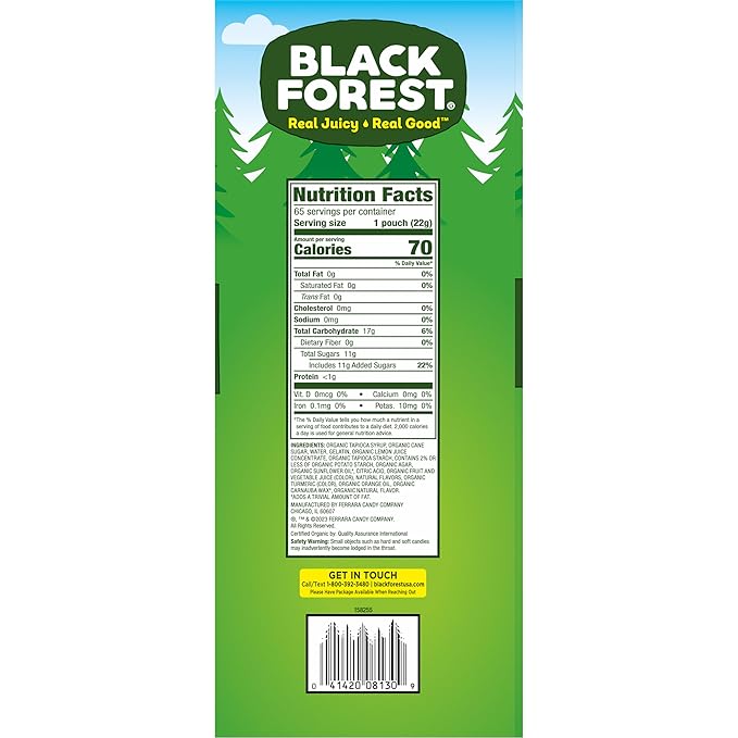 Black Forest Organic Gummy Bears Candy, 0.8 Ounce Pouches (65 Count) (Pack of 2)