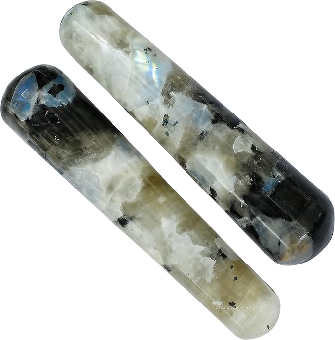 Amazing Gemstone Rainbow Moonstone Crystal Wand Massage Stick - Pelvic Wand Gua Sha for Adults - Crystals and Healing Stones Massage Wands for Adults Gifts (Smooth)