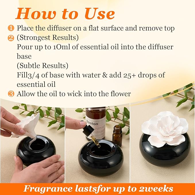 Honeydak 1 Pcs Flower Passive Essential Oil Diffuser Stone White Ceramic Porcelain Floral Diffuser with Container Non Electric Handmade Decorative Tabletops Home Decoration Christmas (Hibiscus)